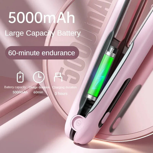 2-in-1 Wireless Hair Straightener & Curler – Portable USB Rechargeable Flat Iron with 4 Heat Levels (Up to 200°C)