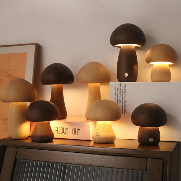 Cute Wooden Mushroom Lamp with Touch Switch for Nursery & Home Décor